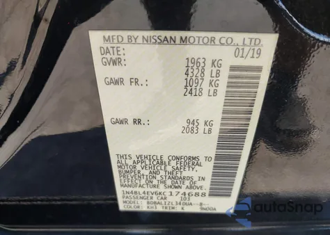 2019 Nissan Altima 2.5 Sl from USA, damaged, VIN 1N4BL4EV6KC174688